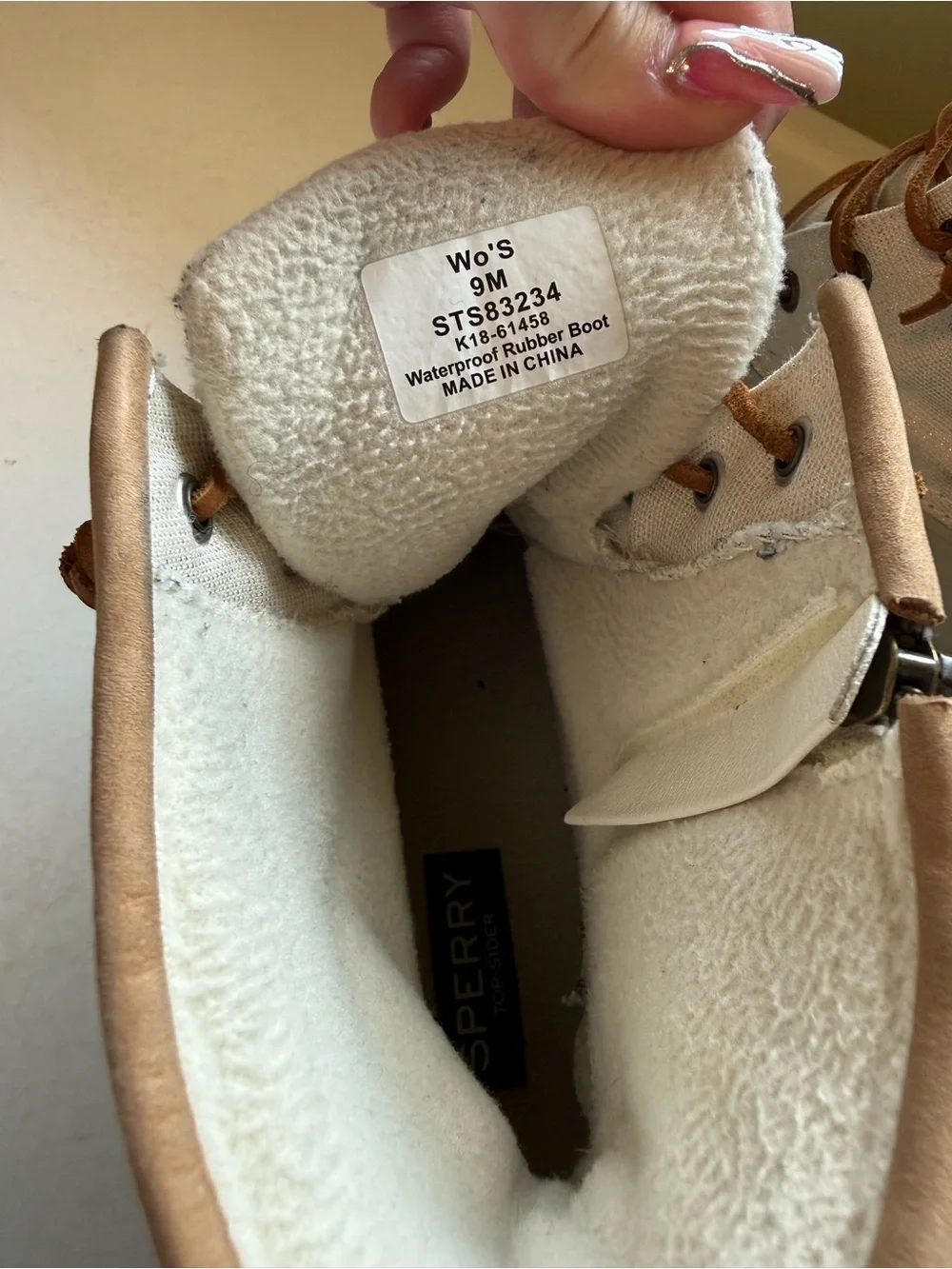 Sperry Women's Cream and Tan Lace-Up Duck Boots-9M